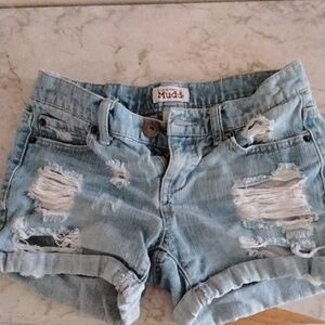 Mudd Women's Distressed Denim Shorts - Light Blue
